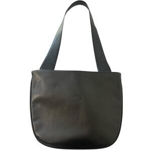 Longchamp LM Black Leather Double Compartment Shoulder Bag France Y2K Vintage